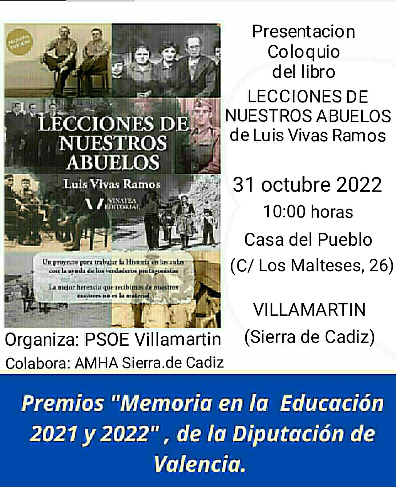 Presentación coloquio del libro Lecciones de nuestros abuelos de Luis Vivas Ramos